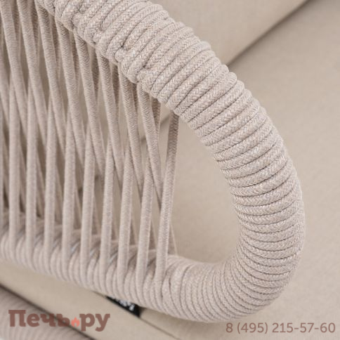 "Милан" кресло плетеное из роупа, каркас алюминий белый муар, роуп бежевый круглый, ткань бежевая 052 фото 6