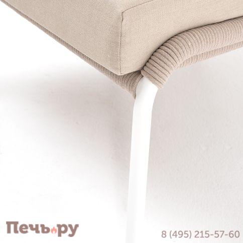 "Милан" кресло плетеное из роупа, каркас алюминий белый муар, роуп бежевый круглый, ткань бежевая 052 фото 9