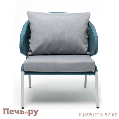 "Милан" кресло плетеное из роупа, каркас алюминий светло-серый (RAL7035) муар, роуп бирюзовый круглый, ткань светло-серая фото 2