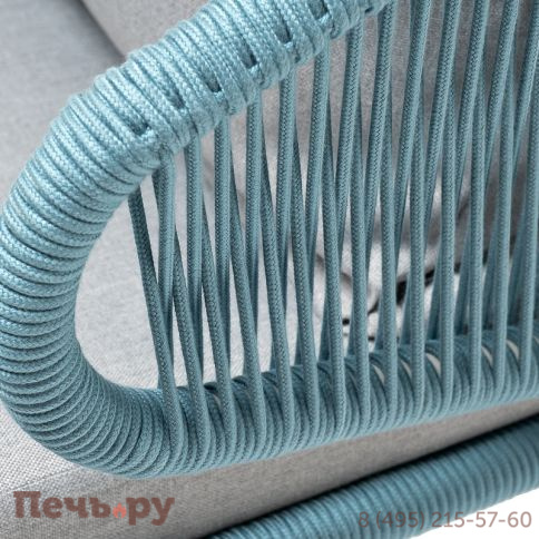 "Милан" кресло плетеное из роупа, каркас алюминий светло-серый (RAL7035) муар, роуп бирюзовый круглый, ткань светло-серая фото 4