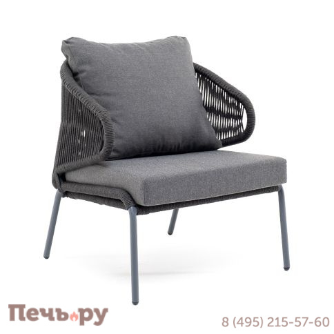 "Милан" кресло плетеное из роупа, каркас алюминий темно-серый (RAL7024) муар, роуп темно-серый круглый, ткань темно-серая 027 фото 2