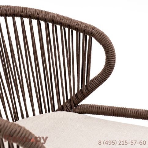 "Милан" стул плетеный из роупа, каркас алюминий белый муар, роуп коричневый круглый, ткань бежевая 052 фото 4