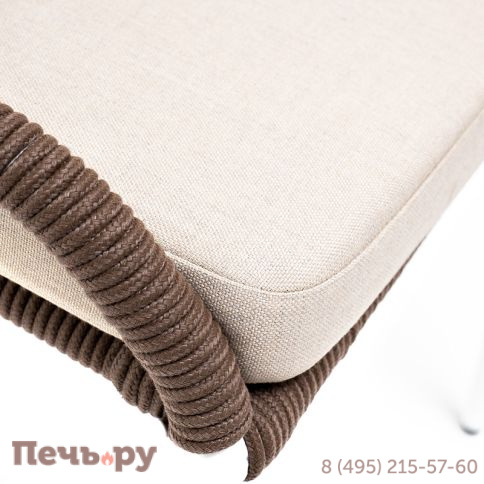 "Милан" стул плетеный из роупа, каркас алюминий белый муар, роуп коричневый круглый, ткань бежевая 052 фото 5