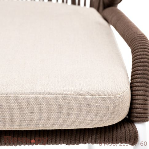 "Милан" стул плетеный из роупа, каркас алюминий белый муар, роуп коричневый круглый, ткань бежевая 052 фото 6