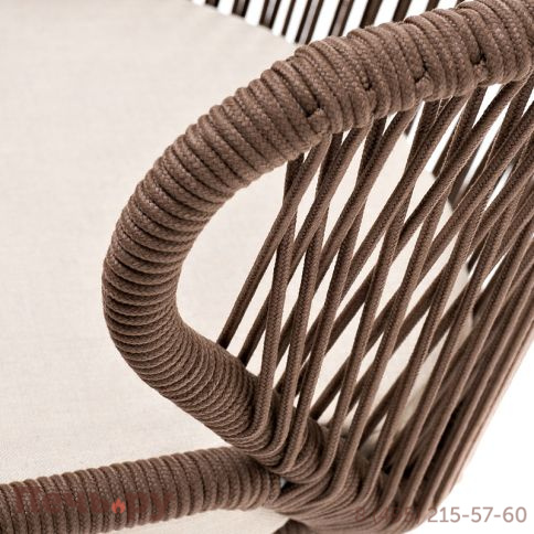 "Милан" стул плетеный из роупа, каркас алюминий белый муар, роуп коричневый круглый, ткань бежевая 052 фото 7