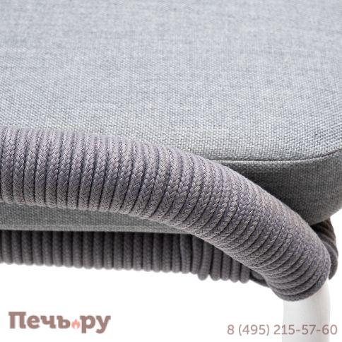 "Милан" стул плетеный из роупа, каркас алюминий белый муар, роуп светло-серый круглый, ткань светло-серая фото 5