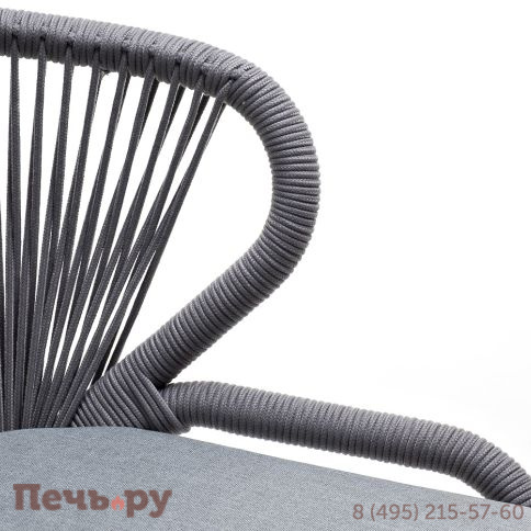 "Милан" стул плетеный из роупа, каркас алюминий белый муар, роуп светло-серый круглый, ткань светло-серая фото 6