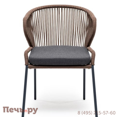 "Милан" стул плетеный из роупа, каркас алюминий серый (RAL7022) муар, роуп коричневый круглый, ткань темно-серая 027 фото 3