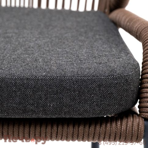 "Милан" стул плетеный из роупа, каркас алюминий серый (RAL7022) муар, роуп коричневый круглый, ткань темно-серая 027 фото 8