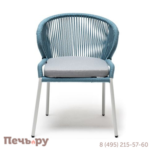 "Милан" стул плетеный из роупа, каркас алюминий светло-серый (RAL7035) муар, роуп бирюзовый круглый, ткань светло-серая фото 2