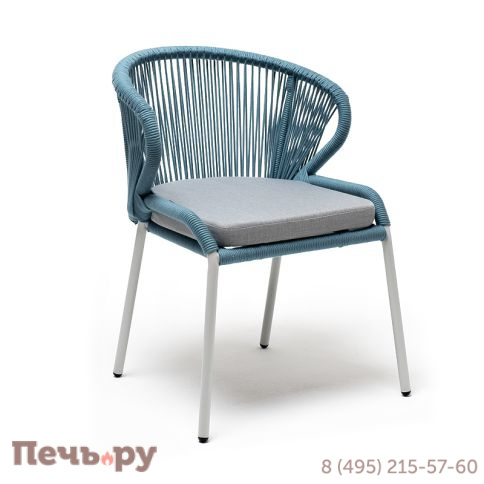 "Милан" стул плетеный из роупа, каркас алюминий светло-серый (RAL7035) муар, роуп бирюзовый круглый, ткань светло-серая фото 3