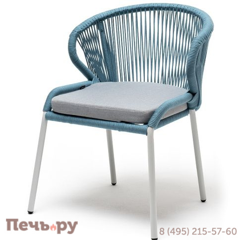 "Милан" стул плетеный из роупа, каркас алюминий светло-серый (RAL7035) муар, роуп бирюзовый круглый, ткань светло-серая фото