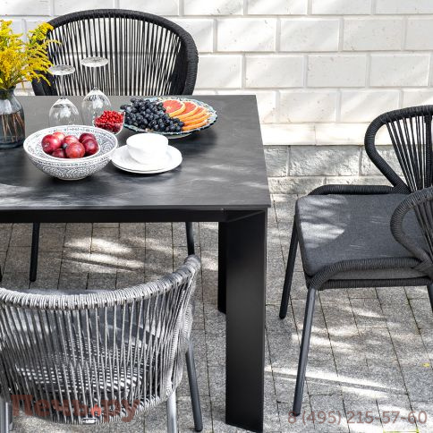 "Милан" стул плетеный из роупа, каркас алюминий темно-серый (RAL7024) муар, роуп темно-серый круглый, ткань темно-серая 027 фото 13