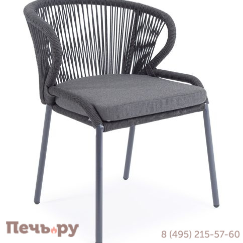 "Милан" стул плетеный из роупа, каркас алюминий темно-серый (RAL7024) муар, роуп темно-серый круглый, ткань темно-серая 027 фото 3