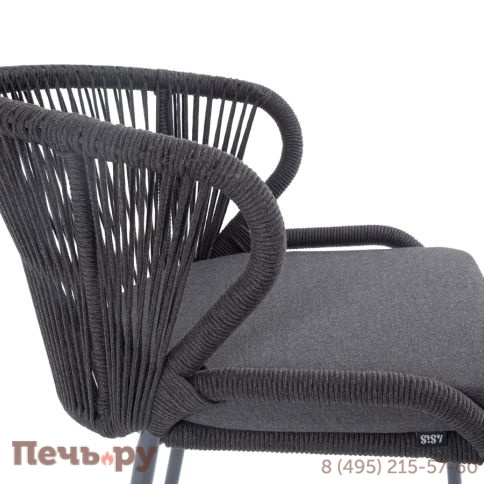 "Милан" стул плетеный из роупа, каркас алюминий темно-серый (RAL7024) муар, роуп темно-серый круглый, ткань темно-серая 027 фото 4