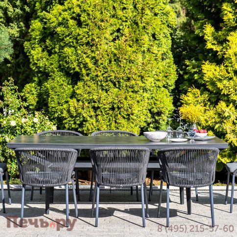 "Милан" стул плетеный из роупа, каркас алюминий темно-серый (RAL7024) муар, роуп темно-серый круглый, ткань темно-серая 027 фото 7