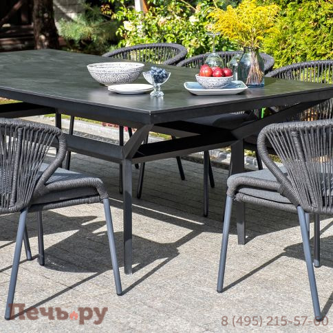 "Милан" стул плетеный из роупа, каркас алюминий темно-серый (RAL7024) муар, роуп темно-серый круглый, ткань темно-серая 027 фото 9