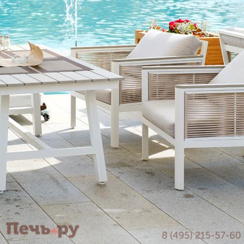 "Сан Ремо" кресло плетеное из роупа садовое, каркас алюминий белый, роуп бежевый, ткань бежевая фото 10