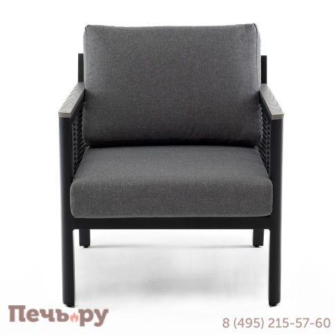 "Сан Ремо" кресло плетеное из роупа садовое, каркас алюминий темно-серый, роуп серый, ткань серая фото 2