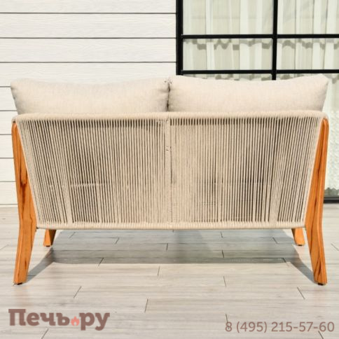 "Сидней" диван 2-местный плетеный из роупа, основание тик, каркас алюминий бежевый, роуп бежевый, ткань бежевая фото 3