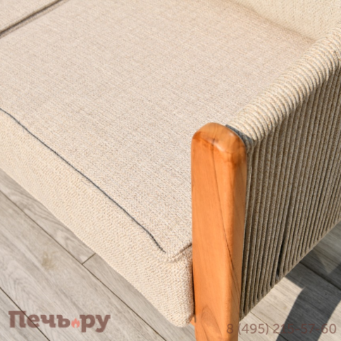 "Сидней" диван 2-местный плетеный из роупа, основание тик, каркас алюминий бежевый, роуп бежевый, ткань бежевая фото 5