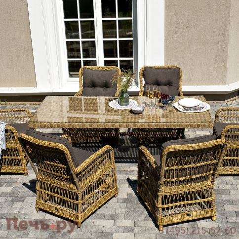 "Цесена" обеденная группа плетеная из искусственного ротанга, цвет соломенный фото