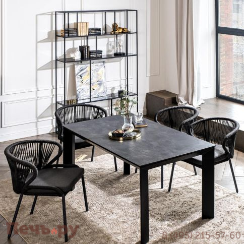 "Венето" обеденная группа на 4 персоны со стульями "Милан", каркас темно-серый, роуп темно-серый фото 2