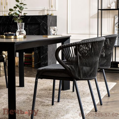 "Венето" обеденная группа на 4 персоны со стульями "Милан", каркас темно-серый, роуп темно-серый фото 9