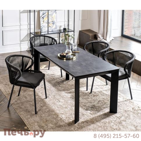 "Венето" обеденная группа на 4 персоны со стульями "Милан", каркас темно-серый, роуп темно-серый фото