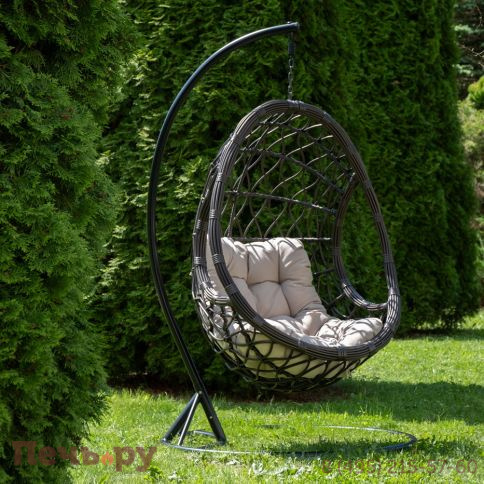 "Венеция" подвесное кресло-кокон из искусственного ротанга, цвет бронзовый с бежевой подушкой фото