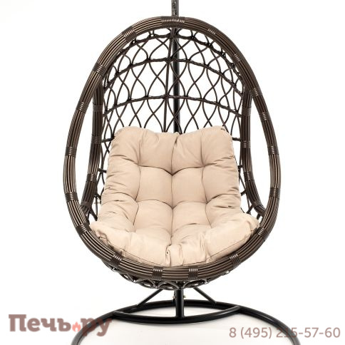 "Венеция" подвесное кресло-кокон из искусственного ротанга, цвет соломенный с бежевой подушкой фото 12