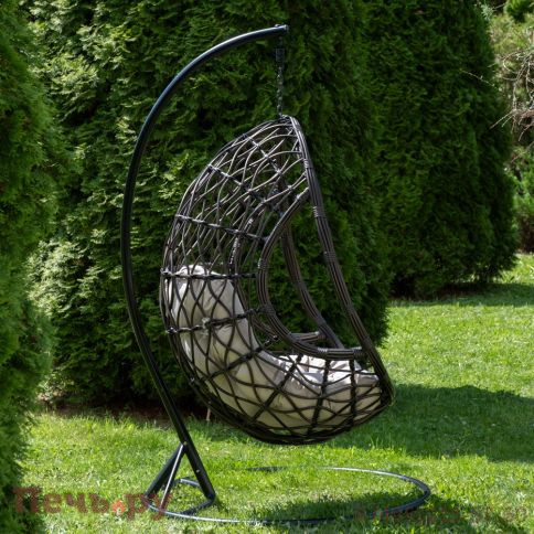 "Венеция" подвесное кресло-кокон из искусственного ротанга, цвет соломенный с бежевой подушкой фото 2