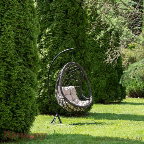 "Венеция" подвесное кресло-кокон из искусственного ротанга, цвет соломенный с бежевой подушкой фото 4