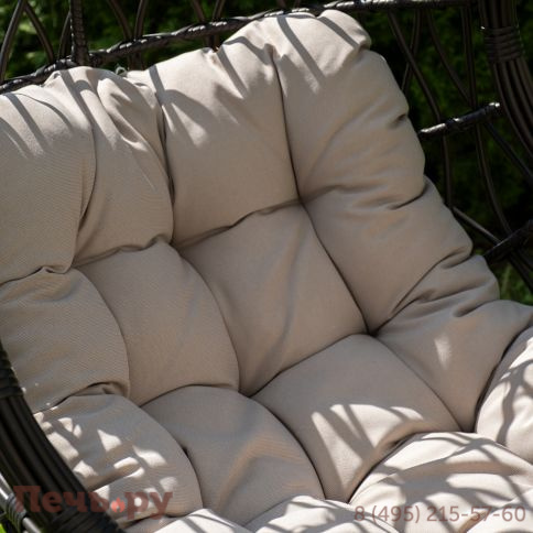 "Венеция" подвесное кресло-кокон из искусственного ротанга, цвет соломенный с бежевой подушкой фото 5