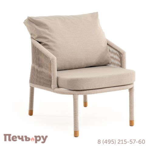 "Верона" кресло плетеное из роупа, каркас алюминий белый муар, роуп бежевый круглый, ткань бежевая 052 фото 3