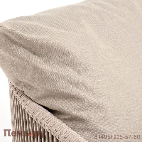 "Верона" кресло плетеное из роупа, каркас алюминий белый муар, роуп бежевый круглый, ткань бежевая 052 фото 4