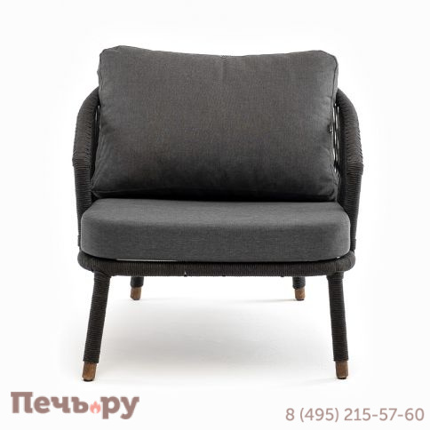 "Верона" кресло плетеное из роупа, каркас алюминий темно-серый (RAL7024) муар, роуп темно-серый круглый, ткань темно-серая 027 фото 2