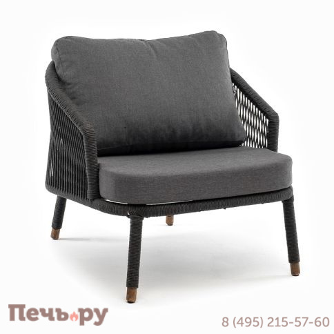 "Верона" кресло плетеное из роупа, каркас алюминий темно-серый (RAL7024) муар, роуп темно-серый круглый, ткань темно-серая 027 фото 3