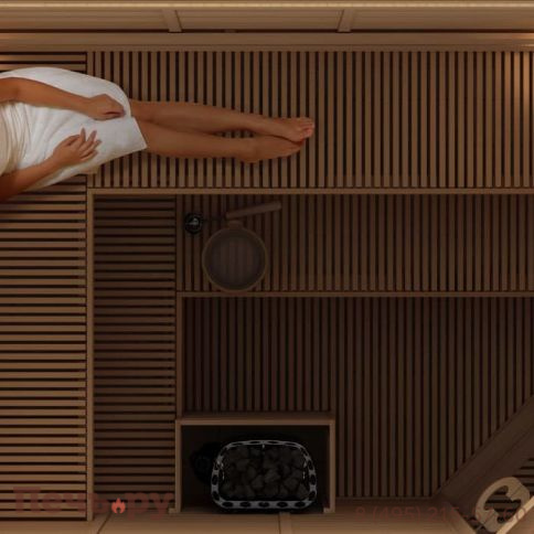 Сауна в сборе Sawo 2020ML-PA-G (2.0м Х 2.0м, осина, полностью стеклянная стена, дизайн Piano, правая) фото 2