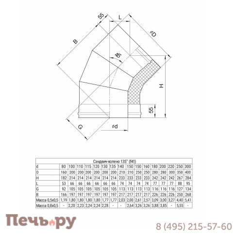 Сэндвич колено 135° Феррум HF Plus (AISI 430/1 + AISI 430/0.5) фото 2