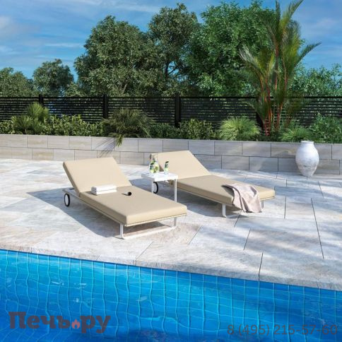 Шезлонг COSTA на колесах бежевый - белый каркас фото 2