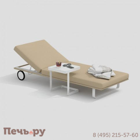 Шезлонг COSTA на колесах бежевый - белый каркас фото