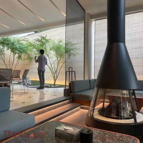 Стальной камин Hergom Mallorca со стеклом фото 4