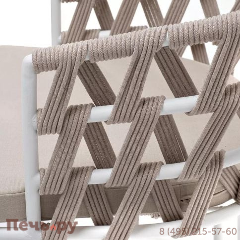 Стул плетеный из роупа 4SiS Диего, каркас из стали белый муар, роуп бежевый круглый, ткань бежевая 15052 фото 10