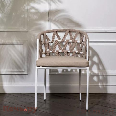Стул плетеный из роупа 4SiS Диего, каркас из стали белый муар, роуп бежевый круглый, ткань бежевая 15052 фото 3