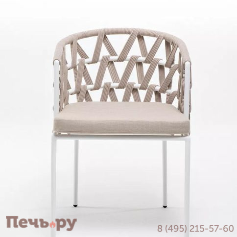 Стул плетеный из роупа 4SiS Диего, каркас из стали белый муар, роуп бежевый круглый, ткань бежевая 15052 фото 6