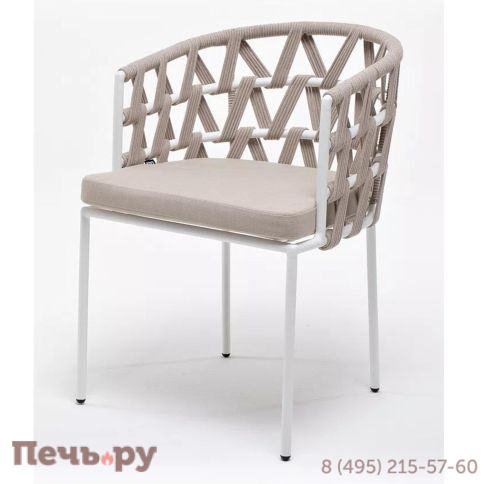 Стул плетеный из роупа 4SiS Диего, каркас из стали белый муар, роуп бежевый круглый, ткань бежевая 15052 фото