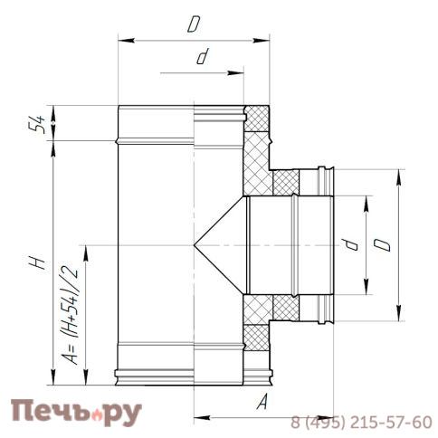 Тройник VBR50 90° Вулкан (AISI 321 0.5мм + AISI 439 0.5мм) черный фото 4