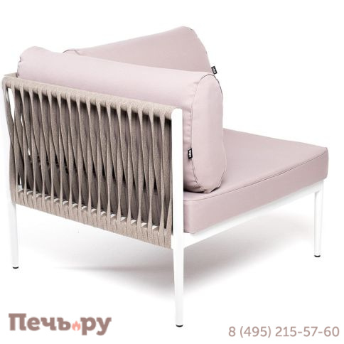 Угловой модуль 4SiS Касабланка плетеный из роупа, каркас алюминий светло-серый (RAL7035) муар, роуп серо-коричневый 23мм, ткань бежевая 052 фото 3