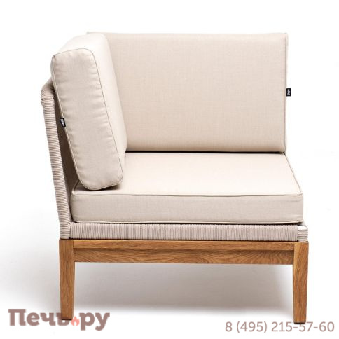 Угловой модуль плетеный из роупа 4SiS Канны основание дуб, роуп бежевый круглый, ткань бежевая 052 фото 2